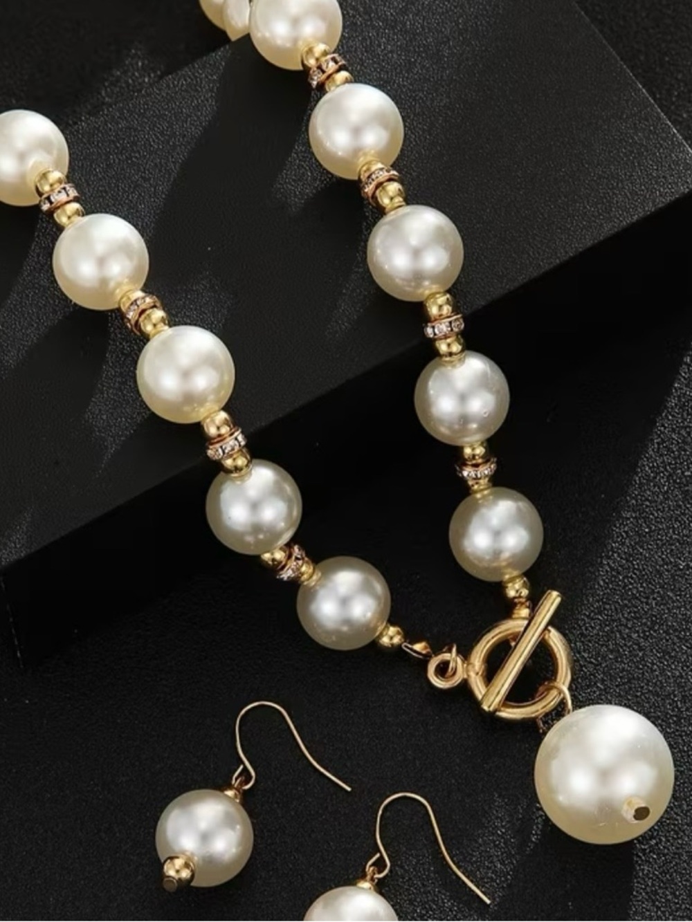 Classic faux white Pearl Drop studded Necklace and Earring Set - Picture 6 of 8